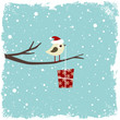 Winter card with bird and gift box Winter card with bird and gift box