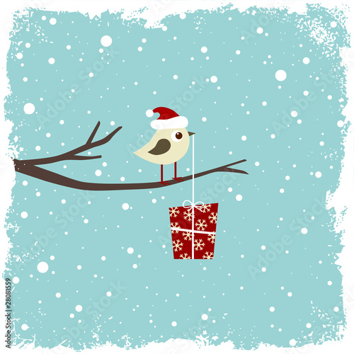 Vector: Winter card with bird and gift box Winter card with bird and gift box