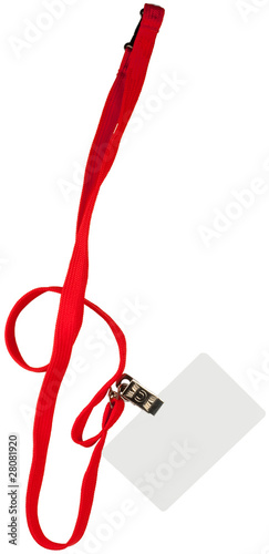 Photo: Blank badge on a red cord Blank badge on a red cord