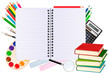 Spiral notebook with school supplies. Vector. Spiral notebook with school supplies. Vector.