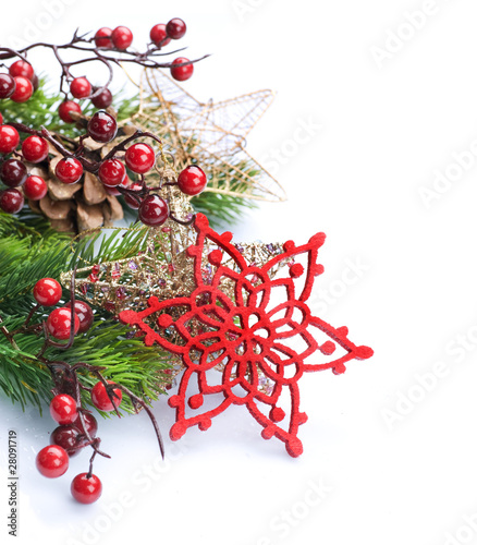 Photo: Christmas Decoration Border design isolated on white Christmas Decoration Border design isolated on white
