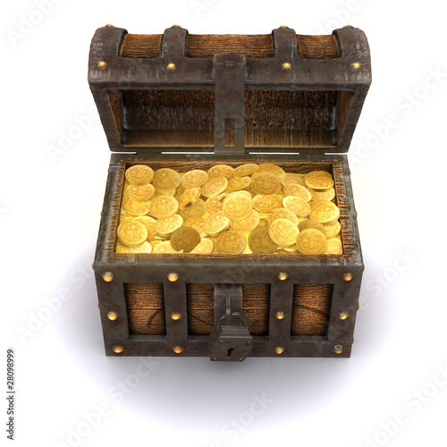 Illustration: 3d Treasure chest is full of gold 3d Treasure chest is full of gold