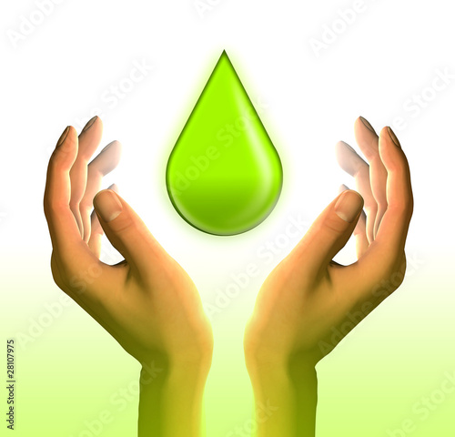 Illustration: hands with green drop hands with green drop