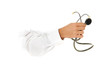 Stethoscope in hand.