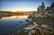 Ancient formations of tufa rocks at Mono Lake in California.