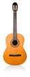 Classic acoustic guitar on white background with path.