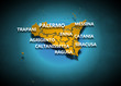 Illustration: Sicilia - Province su fondo blu Sicilia - Province su fondo blu