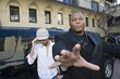 Male celebrity and bodyguard