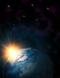 Planet earth with sunrise in space Planet earth with sunrise in space