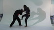 Girl boxing match with a man