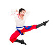 Man in folk ukrainian costume jumping