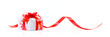 A white box tied with a red satin ribbon bow. A gift for Christm A white box tied with a red satin ribbon bow. A gift for Christm