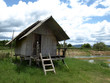 Cabane en bois dans une prairie