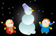 two young boys and snowman