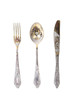 Fork, spoon and knife, isolated on white background