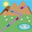 Mountain landscape with cars Mountain landscape with cars