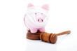 bandaged piggy bank with legal gavel bandaged piggy bank with legal gavel