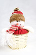 Snow man toy in a golden box decoration isolated Snow man toy in a golden box decoration isolated