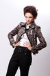 Foto: Attractive woman in leather jacket Attractive woman in leather jacket