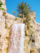 Waterfall and palm tree in Dubai