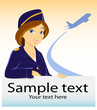 Vector stewardess with billboard and plane silhouette