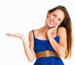 Pretty woman showing something