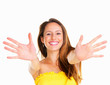 Excited woman extending her arms