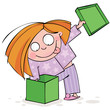 Vektor: Girl in pajamas opens a gift box Girl in pajamas opens a gift box