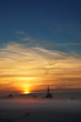 sunset with fog and snow