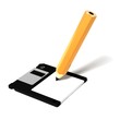 pencil with floppy disc icon on white background