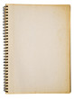 Yellowed spiral notebook isolated on white background