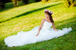 beautiful bride portrait with flowers at park for wedding beautiful bride portrait with flowers at park for wedding