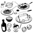 Dinner Meal Food Set Spaghetti Soup Chicken Rice Wine Steak