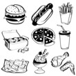 Vektor: Fast Food Set Burger Hot Dog Pizza Fried Chicken Fast Food Set Burger Hot Dog Pizza Fried Chicken