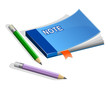 Notebook with bookmark and pencils
