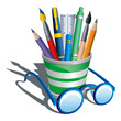 pencil holder and eye glasses