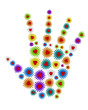 3d hand of colorful flowers with a heart on a white background. 3d hand of colorful flowers with a heart on a white background.
