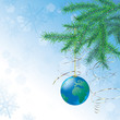 Christmas ball in form of the globe and spruce branches Christmas ball in form of the globe and spruce branches