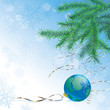Christmas ball in form of the globe and spruce branches Christmas ball in form of the globe and spruce branches