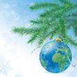 Christmas ball in form of the globe and spruce branches Christmas ball in form of the globe and spruce branches
