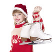 Child holding figure skates. Isolated. Child holding figure skates. Isolated.