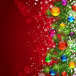 Christmas background with snow-covered Christmas tree decorated