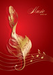 Golden treble clef in the form of the bird's feather on the red