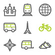 Travel web icons set 2, green and gray contour series
