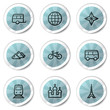 Travel web icons set 2, blue shine stickers series