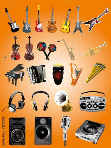 Vector: Collection of various music instruments Collection of various music instruments