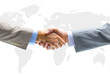 Handshake with map of the world in background