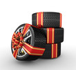 Tires with ribbon - 3d render Tires with ribbon - 3d render