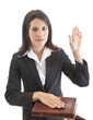 Caucasian Woman Swearing on a Bible Isolated White Background