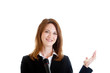 Happy Caucasian Businesswoman Holding Microphone and Gesturing